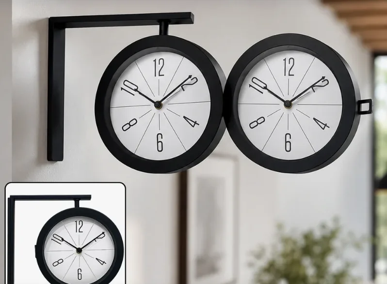 2 in 1 Modern Round Double Sided Railway Station, Vintage station Wall Clock for Home Décor